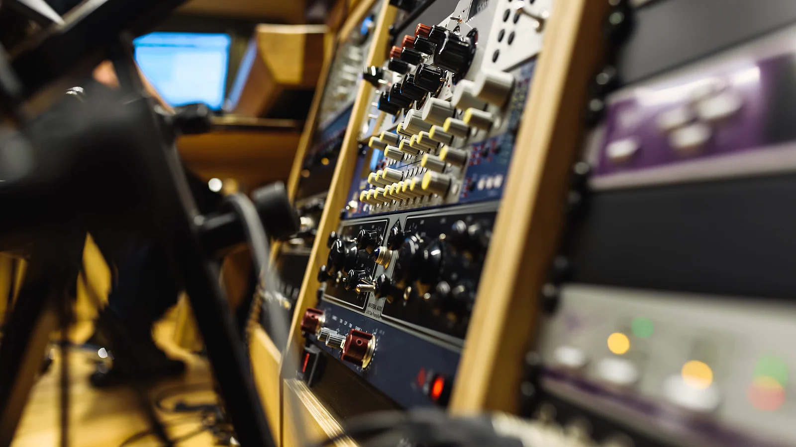 Professional audio mixer and studio equipment in close-up