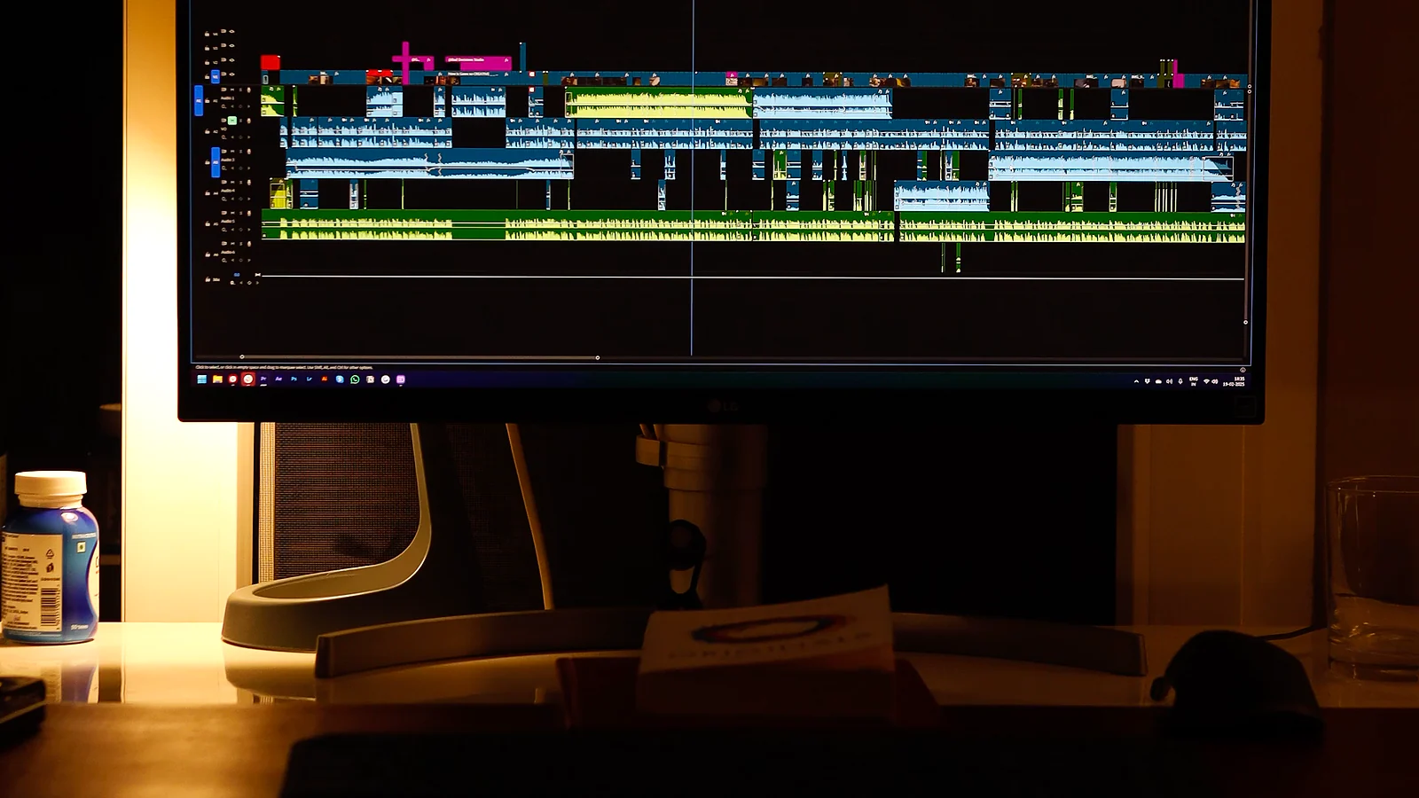 Video editing workstation with a multitrack timeline on screen